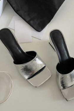 High-End Sheepskin Square-Toe Irregular Heeled Open-Toe Mule Sandals for Women - Stylish Cool Slippers