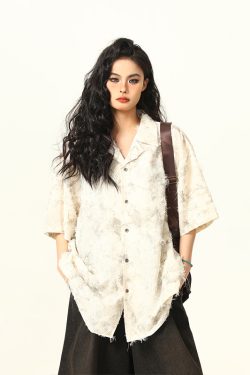 High-End Tassel Shirt for Women - Personalized Trendy Suit Collar Short-Sleeve Top, Chic Fashion Statement, Perfect for Y2K Style