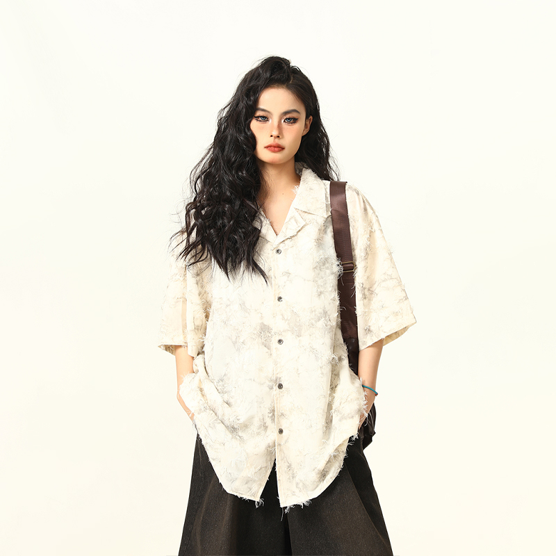 High-End Tassel Shirt for Women - Personalized Trendy Suit Collar Short-Sleeve Top, Chic Fashion Statement, Perfect for Y2K Style High-End Tassel Shirt for Women - Personalized Trendy Suit Collar Short-Sleeve Top, Chic Fashion Statement, Perfect for Y2K Style