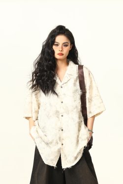 High-End Tassel Shirt for Women - Personalized Trendy Suit Collar Short-Sleeve Top, Chic Fashion Statement, Perfect for Y2K Style