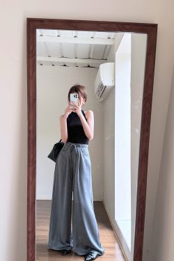 High-End Textured Satin Wide-Leg Pants for Tall Individuals - Lightweight Spring/Summer Imitation Acetate Trousers