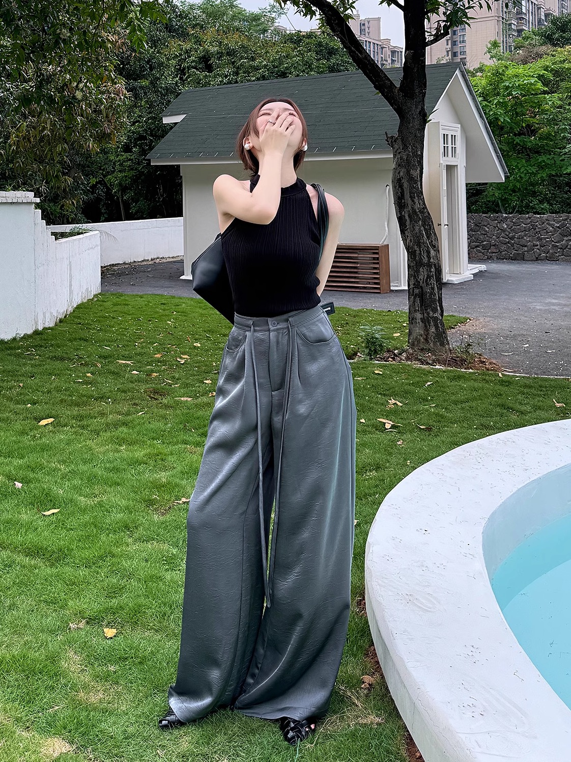 High-End Textured Satin Wide-Leg Pants for Tall Individuals - Lightweight Spring/Summer Imitation Acetate Trousers High-End Textured Satin Wide-Leg Pants for Tall Individuals - Lightweight Spring/Summer Imitation Acetate Trousers