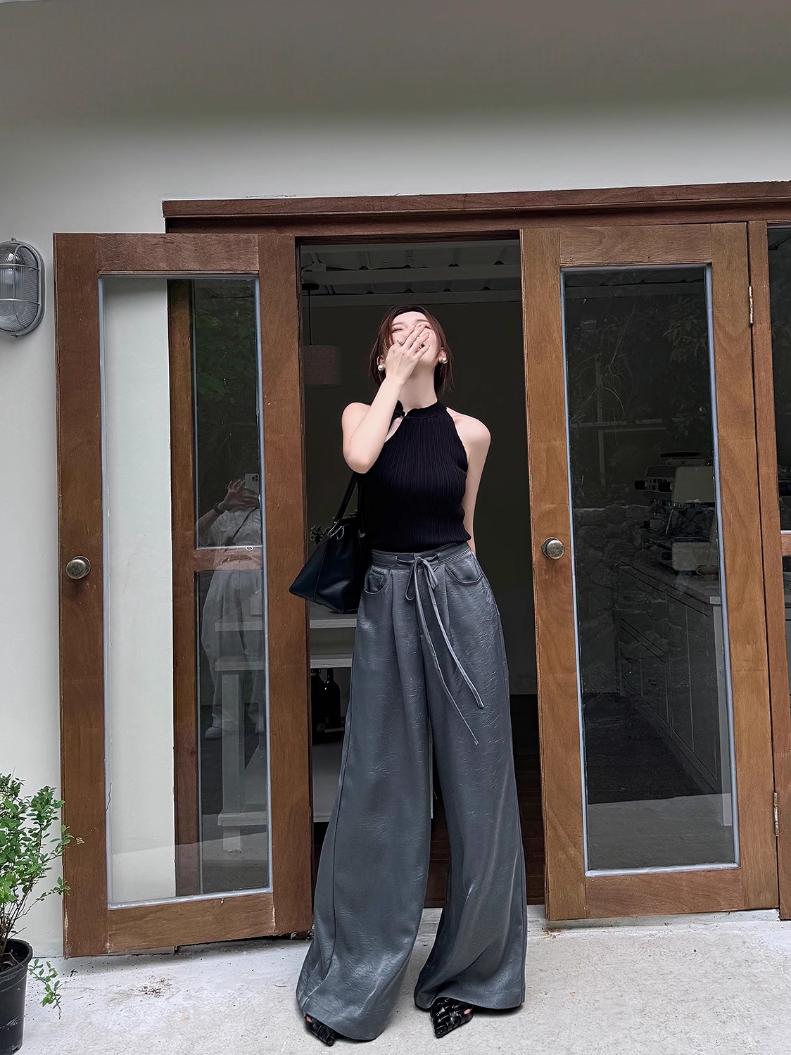 High-End Textured Satin Wide-Leg Pants for Tall Individuals - Lightweight Spring/Summer Imitation Acetate Trousers High-End Textured Satin Wide-Leg Pants for Tall Individuals - Lightweight Spring/Summer Imitation Acetate Trousers