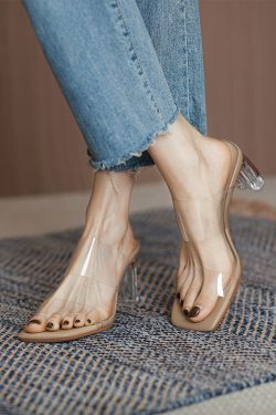 High-End Transparent Chunky Heels Women's Sandals - Outdoor Slippers for Stylish Summer Looks