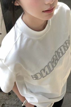 High-End White Embroidered Letter Short Sleeve T-Shirt for Women, Summer 2025 American Style Heavyweight Cotton Top