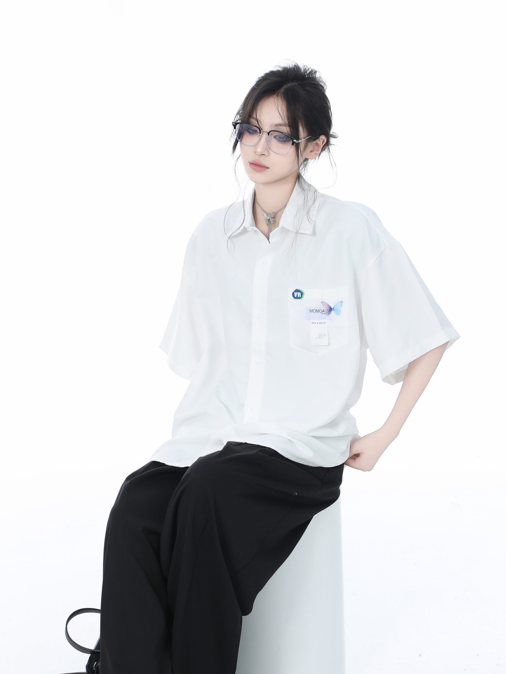 High-End White Short Sleeve Shirt for Women, Unique Loose Casual Design, Trendy Summer Fashion High-End White Short Sleeve Shirt for Women, Unique Loose Casual Design, Trendy Summer Fashion