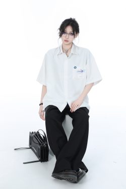 High-End White Short Sleeve Shirt for Women, Unique Loose Casual Design, Trendy Summer Fashion