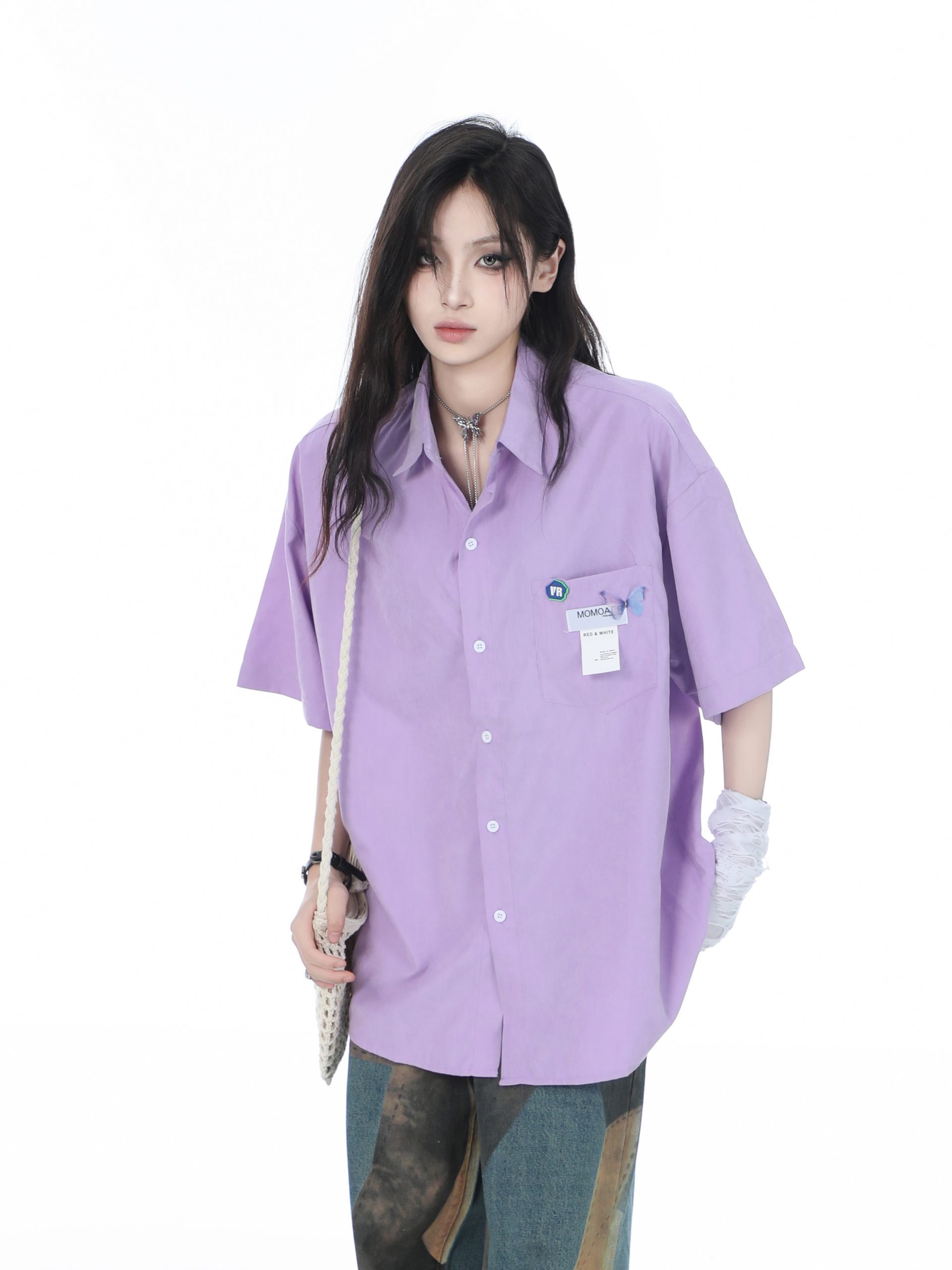 High-End White Short Sleeve Shirt for Women, Unique Loose Casual Design, Trendy Summer Fashion High-End White Short Sleeve Shirt for Women, Unique Loose Casual Design, Trendy Summer Fashion