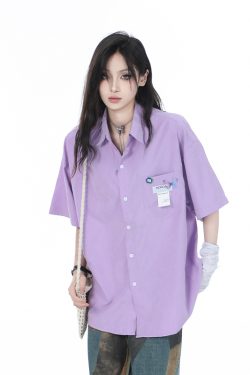 High-End White Short Sleeve Shirt for Women, Unique Loose Casual Design, Trendy Summer Fashion