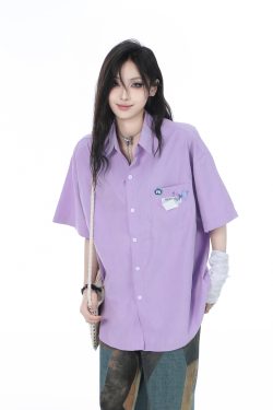 High-End White Short Sleeve Shirt for Women, Unique Loose Casual Design, Trendy Summer Fashion