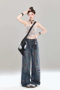 High-End Women's Straight-Leg Jeans - American Style Loose-Fit Wide-Leg Long Pants for Summer 2025, Slimming Design, Trendy Fashion