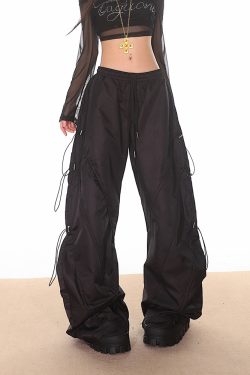 High-End Women's Wide-Leg Curved Knife Drawstring Cargo Pants - 2025 Fashion Trend, Slim Fit, Chic Paris Style