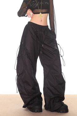 High-End Women's Wide-Leg Curved Knife Drawstring Cargo Pants - 2025 Fashion Trend, Slim Fit, Chic Paris Style