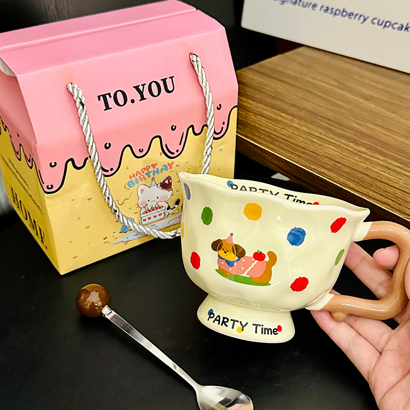 High-Footed Cute Heart Ceramic Water Cup - Wide-Mouth Breakfast Mug for Girls High-Footed Cute Heart Ceramic Water Cup - Wide-Mouth Breakfast Mug for Girls