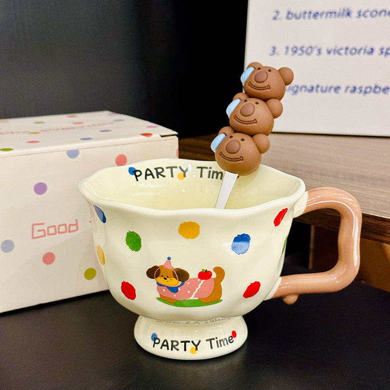 High-Footed Cute Heart Ceramic Water Cup - Wide-Mouth Breakfast Mug for Girls High-Footed Cute Heart Ceramic Water Cup - Wide-Mouth Breakfast Mug for Girls