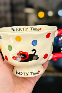 High-Footed Cute Heart Ceramic Water Cup - Wide-Mouth Breakfast Mug for Girls