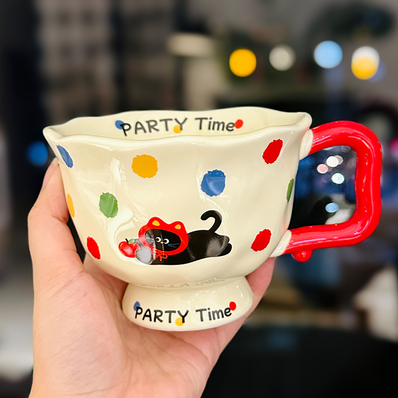 High-Footed Cute Heart Ceramic Water Cup - Wide-Mouth Breakfast Mug for Girls High-Footed Cute Heart Ceramic Water Cup - Wide-Mouth Breakfast Mug for Girls