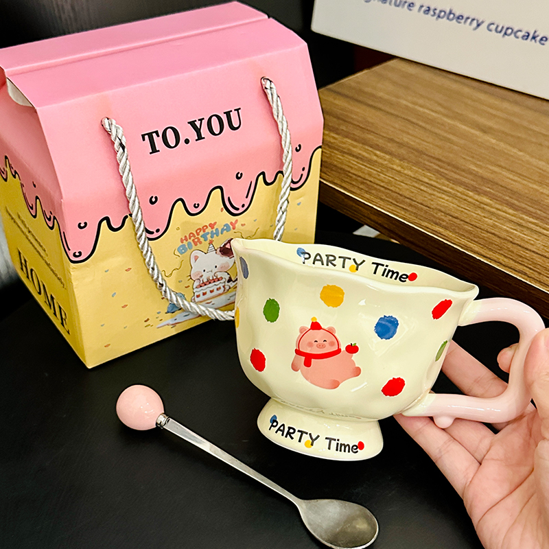 High-Footed Cute Heart Ceramic Water Cup - Wide-Mouth Breakfast Mug for Girls High-Footed Cute Heart Ceramic Water Cup - Wide-Mouth Breakfast Mug for Girls