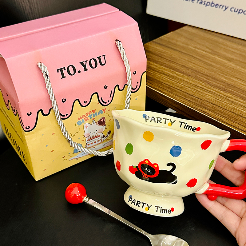 High-Footed Cute Heart Ceramic Water Cup - Wide-Mouth Breakfast Mug for Girls High-Footed Cute Heart Ceramic Water Cup - Wide-Mouth Breakfast Mug for Girls