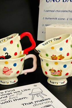 High-Footed Cute Heart Ceramic Water Cup - Wide-Mouth Breakfast Mug for Girls