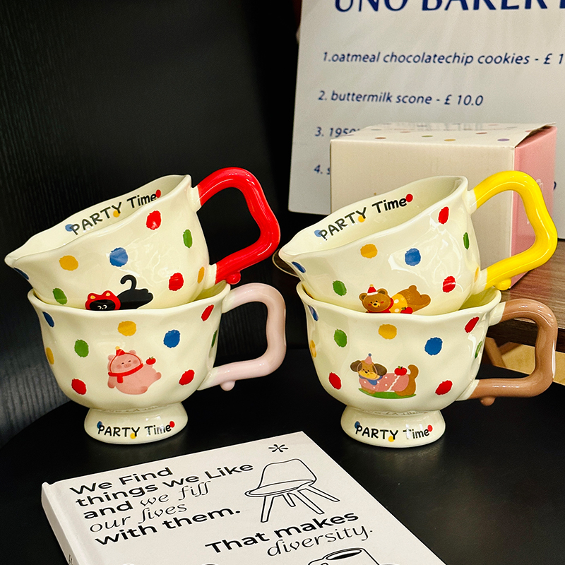 High-Footed Cute Heart Ceramic Water Cup - Wide-Mouth Breakfast Mug for Girls High-Footed Cute Heart Ceramic Water Cup - Wide-Mouth Breakfast Mug for Girls