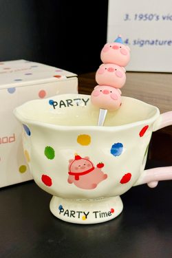 High-Footed Cute Heart Ceramic Water Cup - Wide-Mouth Breakfast Mug for Girls