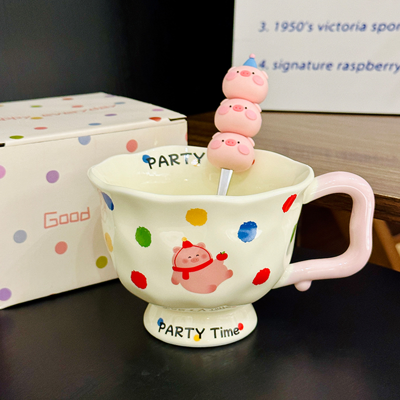 High-Footed Cute Heart Ceramic Water Cup - Wide-Mouth Breakfast Mug for Girls High-Footed Cute Heart Ceramic Water Cup - Wide-Mouth Breakfast Mug for Girls