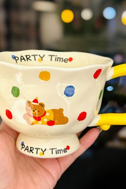 High-Footed Cute Heart Ceramic Water Cup - Wide-Mouth Breakfast Mug for Girls