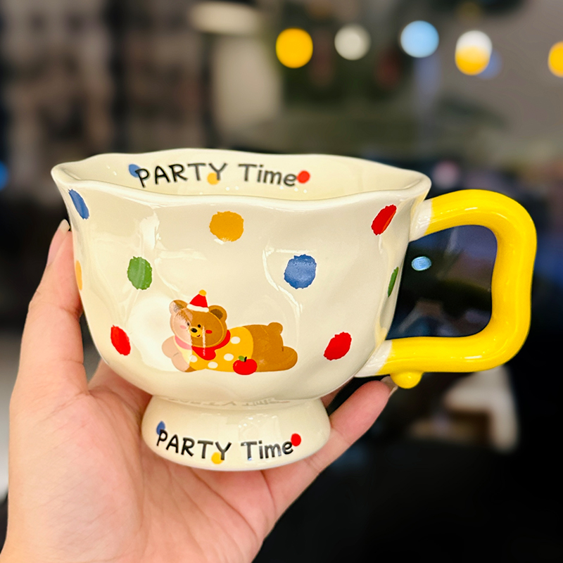 High-Footed Cute Heart Ceramic Water Cup - Wide-Mouth Breakfast Mug for Girls High-Footed Cute Heart Ceramic Water Cup - Wide-Mouth Breakfast Mug for Girls