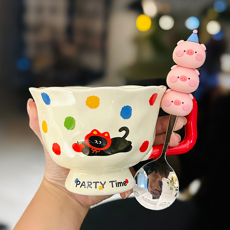 High-Footed Cute Heart Ceramic Water Cup - Wide-Mouth Breakfast Mug for Girls High-Footed Cute Heart Ceramic Water Cup - Wide-Mouth Breakfast Mug for Girls