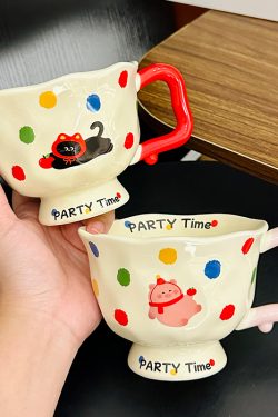 High-Footed Cute Heart Ceramic Water Cup - Wide-Mouth Breakfast Mug for Girls