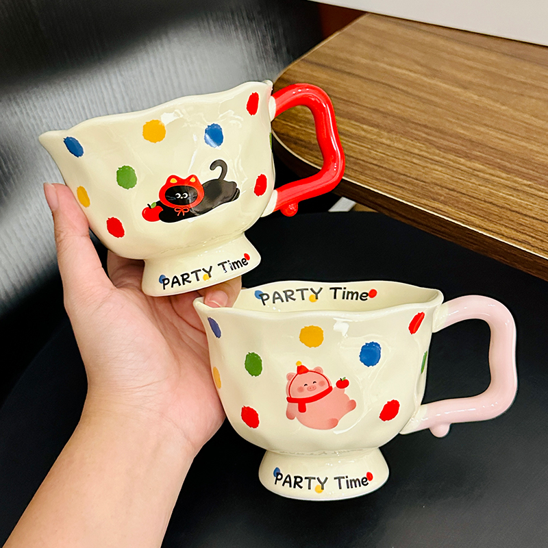 High-Footed Cute Heart Ceramic Water Cup - Wide-Mouth Breakfast Mug for Girls High-Footed Cute Heart Ceramic Water Cup - Wide-Mouth Breakfast Mug for Girls