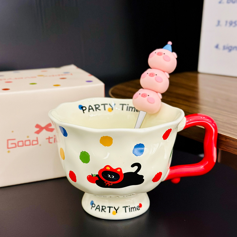 High-Footed Cute Heart Ceramic Water Cup - Wide-Mouth Breakfast Mug for Girls High-Footed Cute Heart Ceramic Water Cup - Wide-Mouth Breakfast Mug for Girls