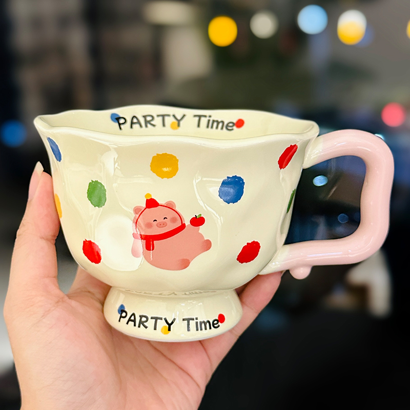 High-Footed Cute Heart Ceramic Water Cup - Wide-Mouth Breakfast Mug for Girls High-Footed Cute Heart Ceramic Water Cup - Wide-Mouth Breakfast Mug for Girls