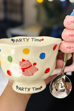 High-Footed Cute Heart Ceramic Water Cup - Wide-Mouth Breakfast Mug for Girls