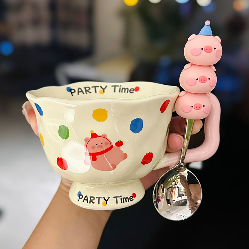 High-Footed Cute Heart Ceramic Water Cup - Wide-Mouth Breakfast Mug for Girls High-Footed Cute Heart Ceramic Water Cup - Wide-Mouth Breakfast Mug for Girls