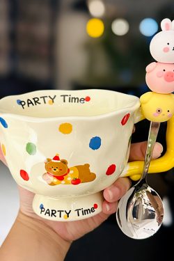 High-Footed Cute Heart Ceramic Water Cup - Wide-Mouth Breakfast Mug for Girls