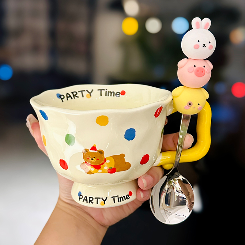 High-Footed Cute Heart Ceramic Water Cup - Wide-Mouth Breakfast Mug for Girls High-Footed Cute Heart Ceramic Water Cup - Wide-Mouth Breakfast Mug for Girls