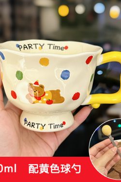 High-Footed Cute Heart Ceramic Water Cup - Wide-Mouth Breakfast Mug for Girls