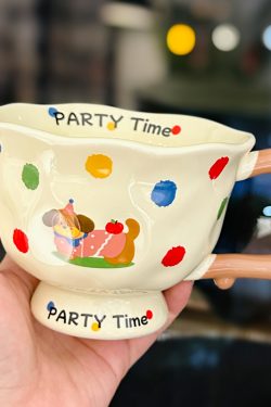 High-Footed Cute Heart Ceramic Water Cup - Wide-Mouth Breakfast Mug for Girls