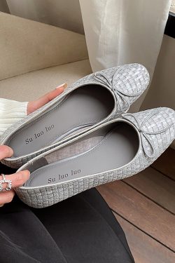 High-Heeled Genuine Leather Shallow Mouth Shoes for Women - Woven Design, Spring 2025, Sweet Style, Trendy Fashion Footwear