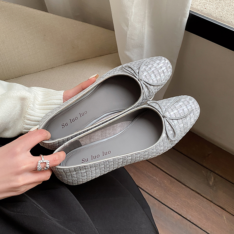 High-Heeled Genuine Leather Shallow Mouth Shoes for Women - Woven Design, Spring 2025, Sweet Style, Trendy Fashion Footwear High-Heeled Genuine Leather Shallow Mouth Shoes for Women - Woven Design, Spring 2025, Sweet Style, Trendy Fashion Footwear