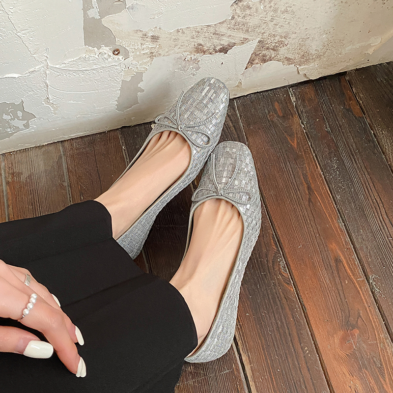 High-Heeled Genuine Leather Shallow Mouth Shoes for Women - Woven Design, Spring 2025, Sweet Style, Trendy Fashion Footwear High-Heeled Genuine Leather Shallow Mouth Shoes for Women - Woven Design, Spring 2025, Sweet Style, Trendy Fashion Footwear