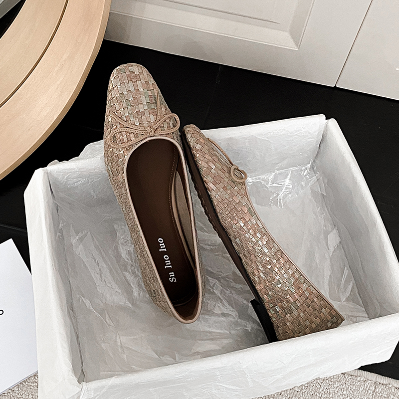 High-Heeled Genuine Leather Shallow Mouth Shoes for Women - Woven Design, Spring 2025, Sweet Style, Trendy Fashion Footwear High-Heeled Genuine Leather Shallow Mouth Shoes for Women - Woven Design, Spring 2025, Sweet Style, Trendy Fashion Footwear