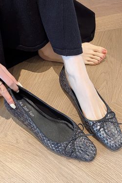 High-Heeled Genuine Leather Shallow Mouth Shoes for Women - Woven Design, Spring 2025, Sweet Style, Trendy Fashion Footwear