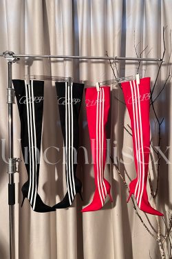 High Heeled Long Boots for Women - Slim Three Stripes Design with Rhinestones, Elastic Fit, Autumn/Winter Fashion, Hot Girl Style