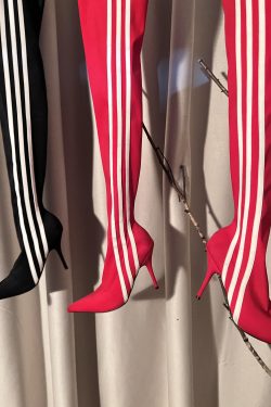 High Heeled Long Boots for Women - Slim Three Stripes Design with Rhinestones, Elastic Fit, Autumn/Winter Fashion, Hot Girl Style