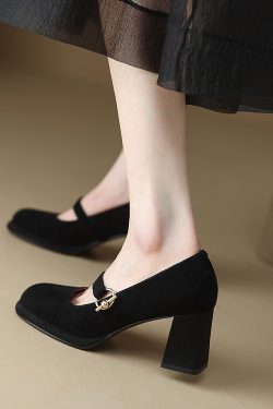 High-Heeled Mary Jane Shoes for Women - Chunky Heel, Single Strap, Genuine Leather, Elegant Wedding Banquet Style