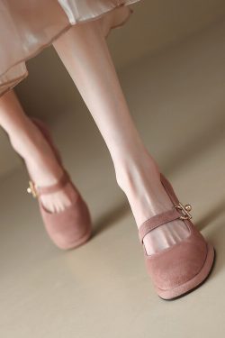 High-Heeled Mary Jane Shoes for Women - Chunky Heel, Single Strap, Genuine Leather, Elegant Wedding Banquet Style