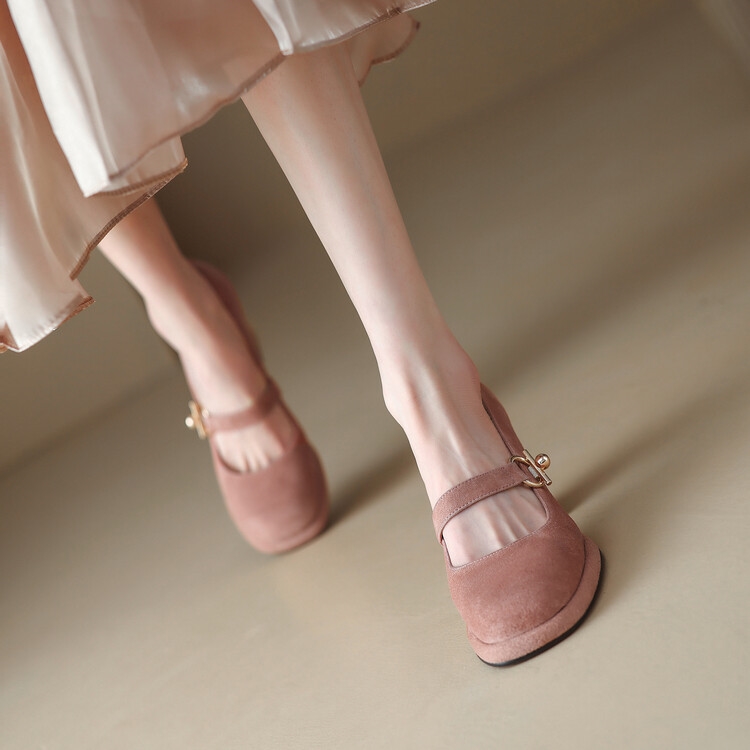 High-Heeled Mary Jane Shoes for Women - Chunky Heel, Single Strap, Genuine Leather, Elegant Wedding Banquet Style High-Heeled Mary Jane Shoes for Women - Chunky Heel, Single Strap, Genuine Leather, Elegant Wedding Banquet Style